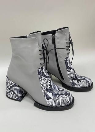 Серые ботильйони корса комби натуральная кожа питон зима демисезон