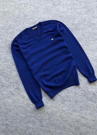 Шерстяний светр lyle & scott v-neck wool sweater navy