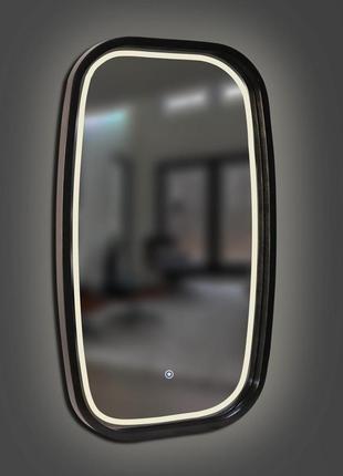 Зеркало деревянное фигурное с led-подсветкой и сенсором luxury wood new art slim 45х75 см ясень черный2 фото