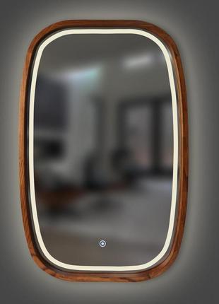 Дзеркало дерев'яне фігурне з led-підсвіткою та сенсором luxury wood new art slim 45х75 см ясен коньячний