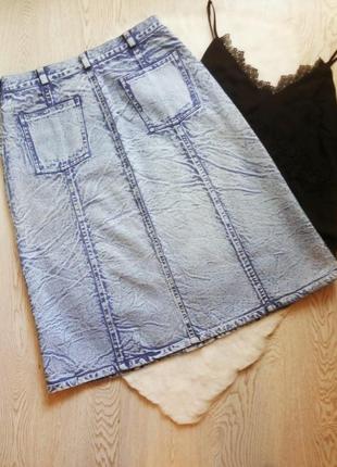 Джинсовая синяя голубая юбка длинная миди трапеция варенка с пуговицами спереди карманами3 фото