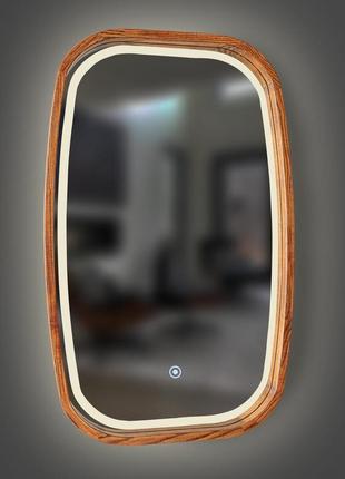 Зеркало деревянное фигурное с led-подсветкой и сенсором luxury wood new art slim 45х75 см ясень махонь