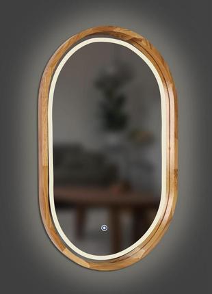 Дзеркало дерев'яне капсула з led-підсвіткою та сенсором luxury wood freedom slim 45х75 см ясен темний2 фото