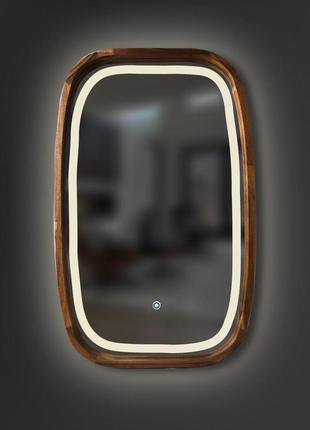 Дзеркало дерев'яне фігурне з led-підсвіткою та сенсором luxury wood new art slim 45х75 см горіх натуральний
