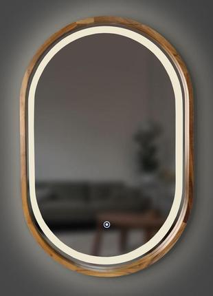 Дзеркало дерев'яне капсула з led-підсвіткою та сенсором luxury wood freedom slim 45х75 см горіх натуральний1 фото