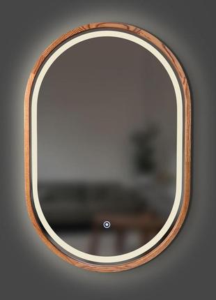 Дзеркало дерев'яне капсула з led-підсвіткою та сенсором luxury wood freedom slim 45х75 см ясен махонь