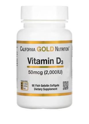 California gold nutrition, вітамін d3, 50 мг (2000 мо), 90 капсул із риб’ячого желатину