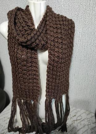 Стильный, длинный, очень теплый, с красивым объемным узором шарф4 фото
