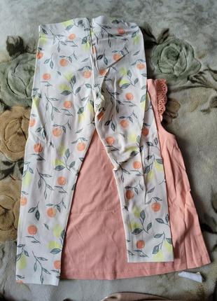 Гарний літній набір з трьох речей (лосини, футболки та пов'язки) фірми h&m, розмір 2-3 роки (повномірний).
 100% натуральна бавовна (cotton)2 фото