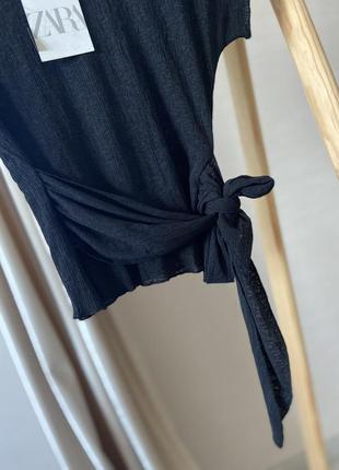 Чорна блуза zara на завязках2 фото