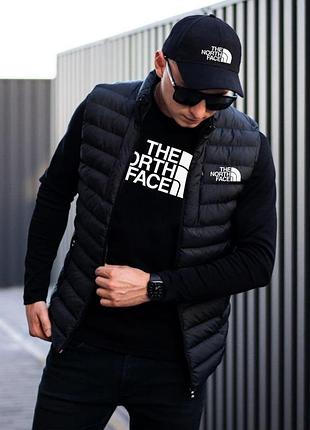 Зимняя мужская чёрная жилетка безрукавка the north face