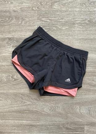 Спортивні шорти з підкладкою двойні до тренувань running adidas climalite 36/s