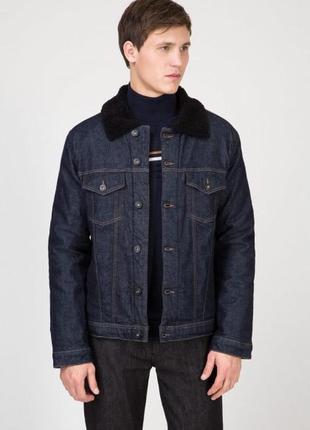 Мужская темно-синяя джинсовая куртка trucker denim trussardi jeans, 50р