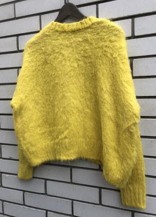 Вовняний жовтий пухнастий джемпер, светр, пуловер , альпака, шерсть h&m3 фото