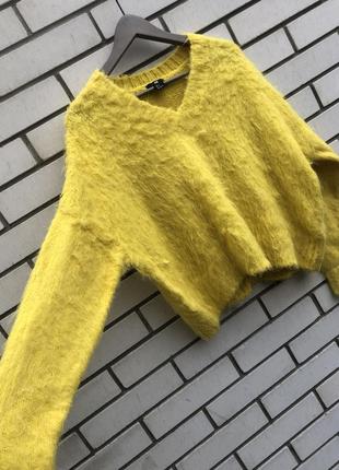 Вовняний жовтий пухнастий джемпер, светр, пуловер , альпака, шерсть h&m6 фото