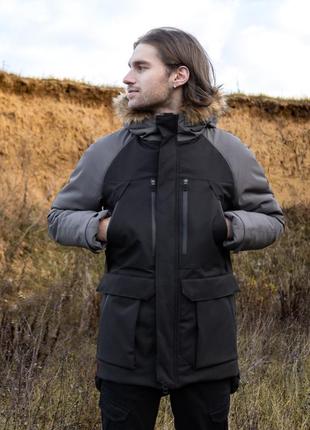 Зимняя мужская куртка парка с капюшоном очень тёплая