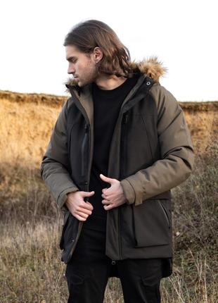 Зимняя мужская тёплая куртка удлинённая парка с капюшоном2 фото