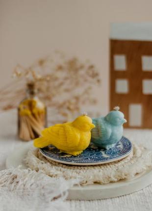 Набір свічка пташка, у формі пташки, жовто-блакитна5 фото