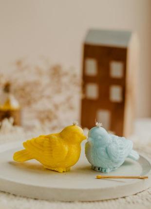 Набір свічка пташка, у формі пташки, жовто-блакитна3 фото