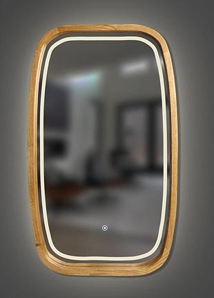 Зеркало деревянное фигурное с led-подсветкой и сенсором luxury wood new art slim 45х75 см дуб натуральный