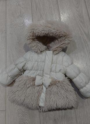 Крутая зимняя куртка с длинным мехом травкой midimod gold молочная 9 месяцев-2 года1 фото