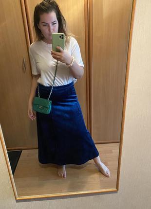 Синяя бархатная юбка миди reserved