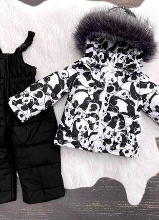 Зимовий костюм-комбінезон дитячий на овчині зі знімною підстежкою "панди" (86/92, 92/98 та 98/104 см