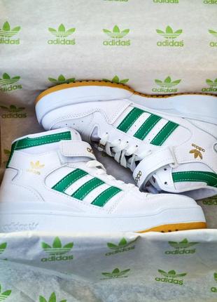 Шкіряні високі кросівки adidas forum high white green. білі з зеленим10 фото