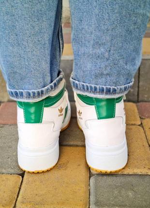 Шкіряні високі кросівки adidas forum high white green. білі з зеленим8 фото