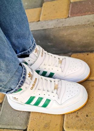 Шкіряні високі кросівки adidas forum high white green. білі з зеленим6 фото