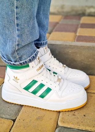 Шкіряні високі кросівки adidas forum high white green. білі з зеленим7 фото