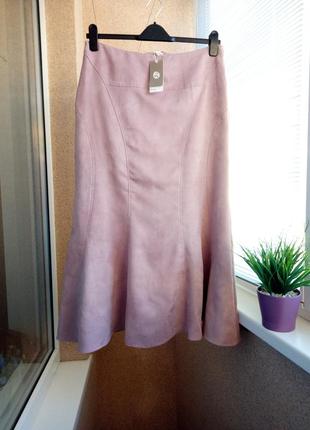 Супер красивая юбка макси под замшу пудрового цвета2 фото