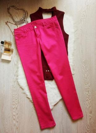 Розовые цветные яркие плотные джинсы скинни узкачи малиновые батал большой размер