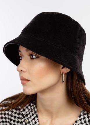 Бархатная черная панама laura ashley/велюровая женская шляпка с полями/шапочка1 фото