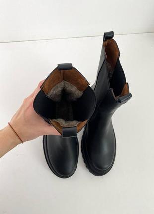 Теплые ботинки челси на резинке, сапоги черные кожаные женские зимние (зима 2022-2023) для женщин, удобные, комфортные, стильные9 фото