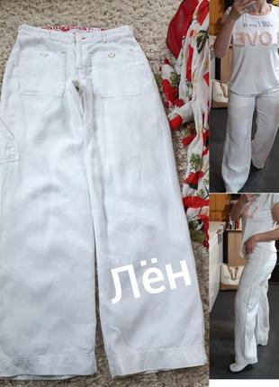 Стильные белые льняные широкие штаны, cache &cache,  p.38-40
