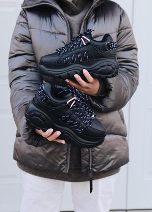 ❄️buffalo london black fur❄️кросівки жіночі зимні буфало, женские кроссовки зимние чёрные с мехом