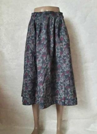 Красивая красочная юбка миди со 100% шерсти в нежный цветочный принт, размер с-м1 фото