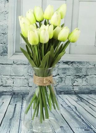 Тюльпан искусственный 1шт. цвет бело-зеленый градиент