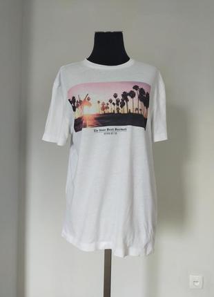 Белая футболка  с принтом на груди h&m, 170/92 cm,