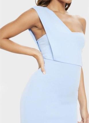 Блакитна сукня міді на одне плече2 фото