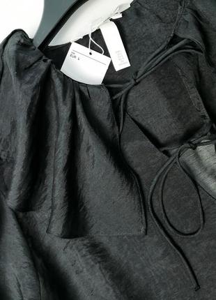 Черная новая свободная блуза с воротником воланом h&m2 фото
