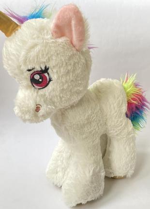 Большая мягкая игрушка пони единорог белая с разноцветным хвостиком