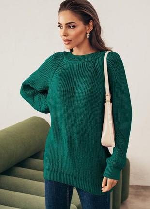 Новий вовняний жіночий теплий светр в насиченому темно-зеленому