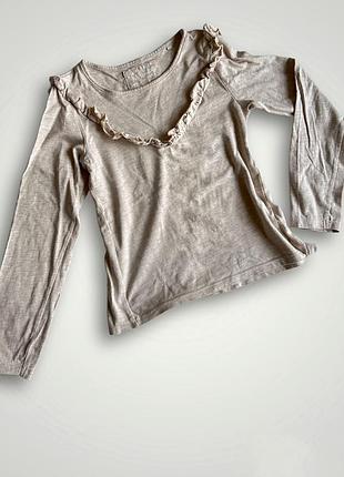 Кофта  з рюшами. бежева футболка на довгий рукав. реглан
