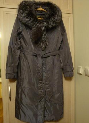 Пуховик продам пальто жіноче зимове воротник чорнобурка, демісезонне 2 в 1 р. 46