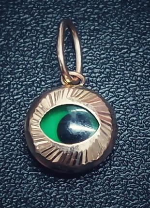 Кулон зелёный глаз из золота / оберег / от сглаза