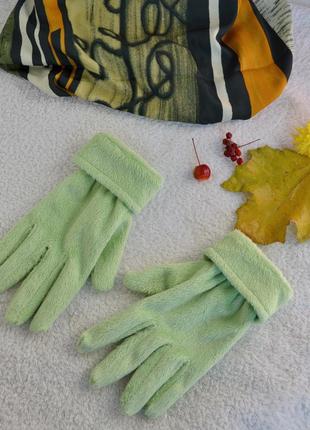 Перчатки мелкая травка мягкие цвета зеленое яблоко + шарф в подарок2 фото