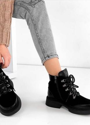 Стильные зимние черные ботиночки женские комфортные хит3 фото