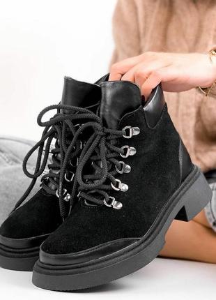 Стильные зимние черные ботиночки женские комфортные хит5 фото